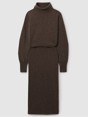 REISS Winslet Wool & Cashmere Midi Jumper Sweater Dress Chocolate Brown Medium